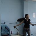 Students fighting with swords at the theater school.
